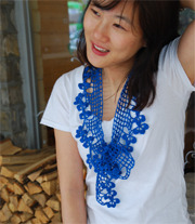 blue crochet scarf